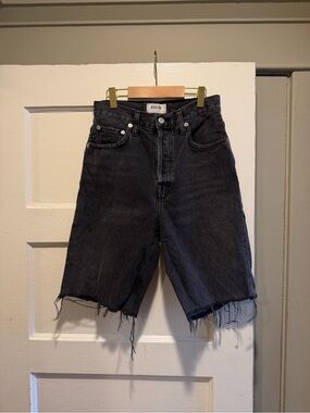 Agolde Black Distressed High-Rise Denim Shorts